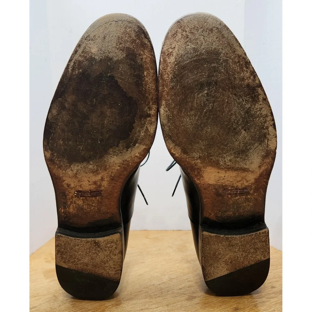 Santoni Black Leather Cap Toe Medallion Oxford Dress Shoes Lace 10.5 US 9.5 UK